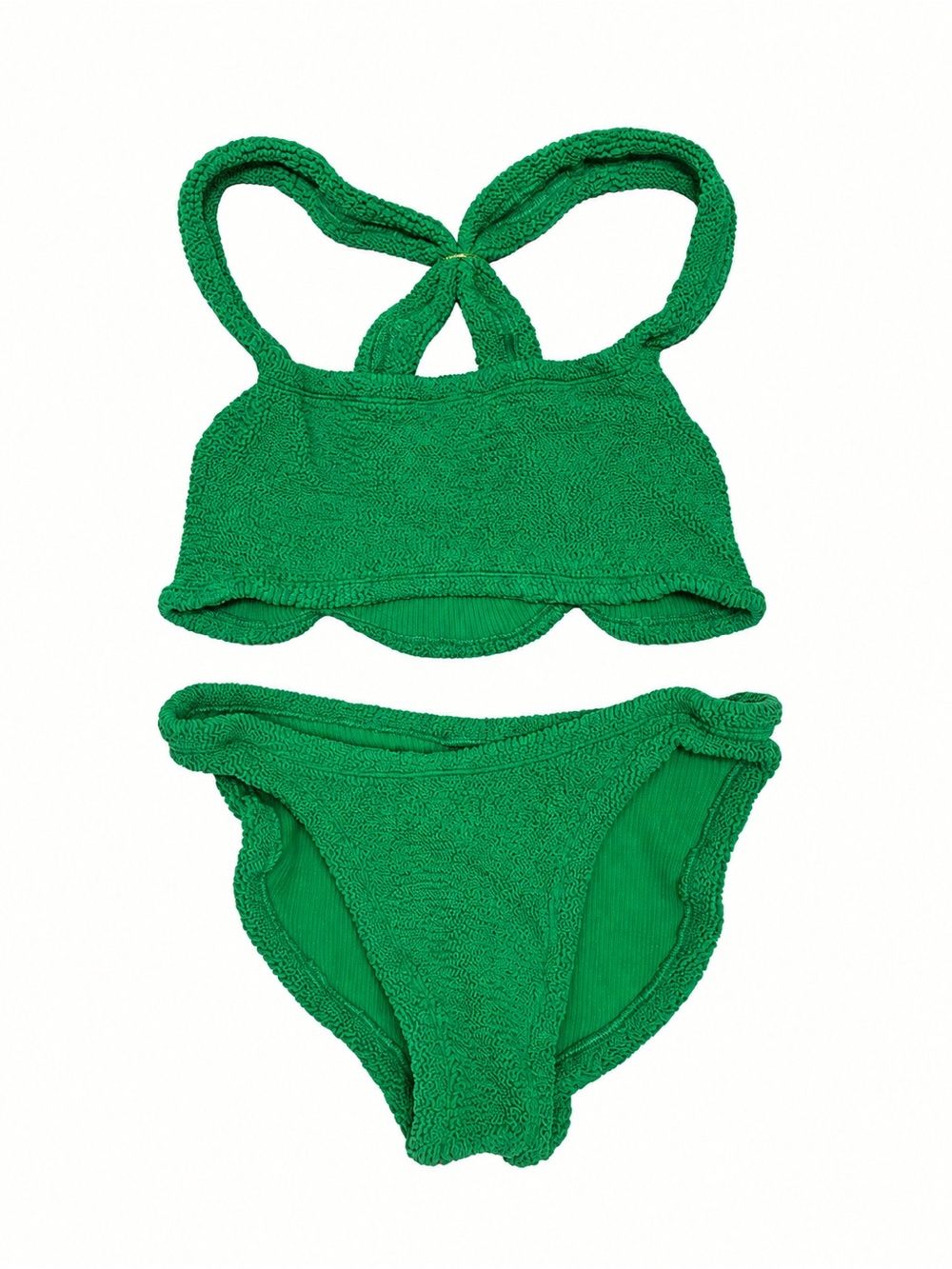 Hunza G Green Textured Girls' Two-Piece Swim Set